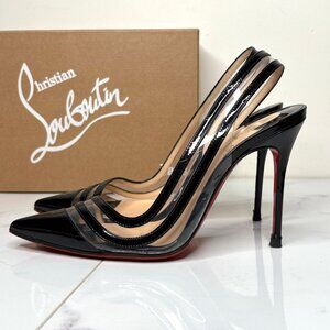 Christian Louboutin PARALILI Black Patent PVC D'Orsay Slingback 100mm Pumps 36.5